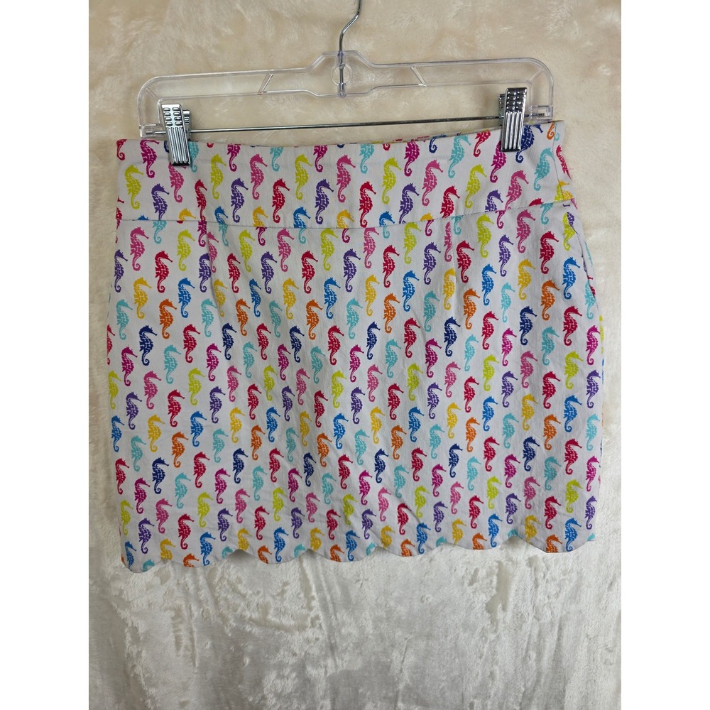 Attyre New York Seahorse Scalloped Hem Mini Skirt Womens Multi Color Print